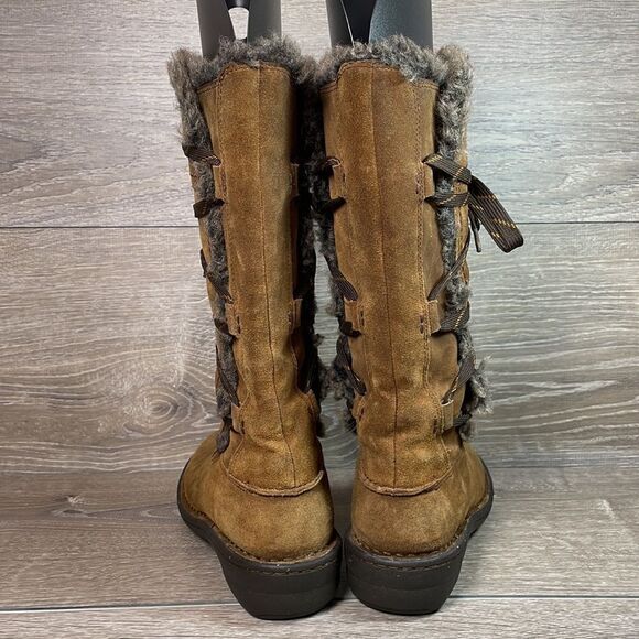 Clarks Avington Hayes Warm Tan Suede Women’s Sz 6.5M Tall Lace Up Faux Fur Boots - Picture 4 of 12